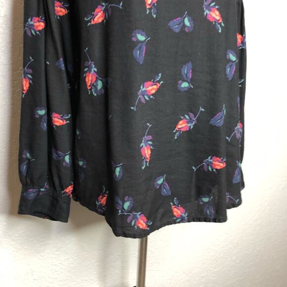 Anthropologie Maeve black pink floral balloon sleeve linen blend top size Medium - Picture 3 of 15